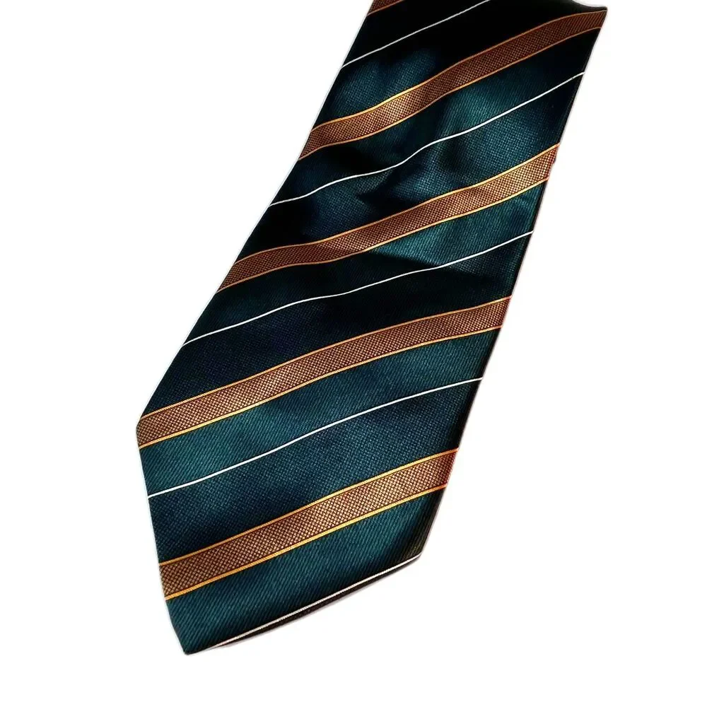 Boss Hugo Boss Men's Green Gold Diagonal Stripe 100% Silk Tie